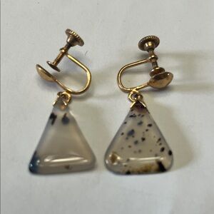 Vintage Mid Century Agate Dangle Earrings | Screw Back | Natural Stone